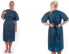 Hygostar Blouse de patient PP, PP non tissé, taille L, bleu Liens à la taille & au cou, perméable à l'air
