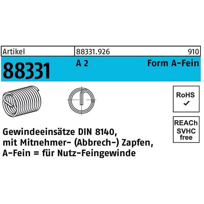 Amecoil, Gewindeschneider + Gewindebohrer, Gewindeeinsatz R 88331 Form A-Fein M 20x2 x30 A 2