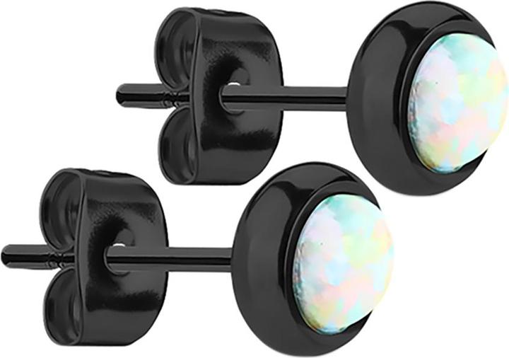 Produktbild Star Piercing Ohrstecker schwarz mit Opal weiss (ohne Messing, Chirurgenstahl 316L)