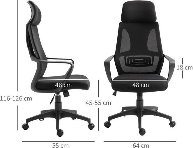 Image du produit Swisshandel24 Bürostuhl, Wippfunktion, mit Kopfstütze, Lendenstütze Schwarz (45 - 55 cm)