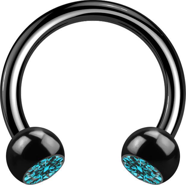 Actual product image Star Piercing Circular barbell black with two aqua crystal balls (Titanium, without brass)