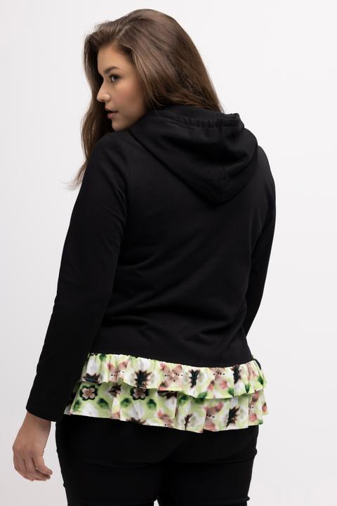 Actual product image Ulla Popken Ruffle Hem A-line Fit Hooded Sweatshirt (50, 52)