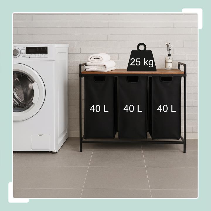 Produktbild Relaxdays Wäschesammler 3 Fächer mit Ablage (120 l)