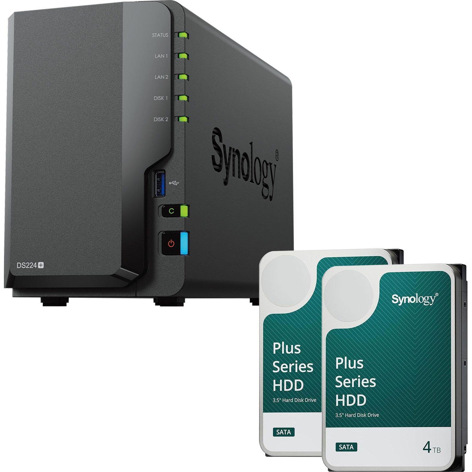 Synology DiskStation DS224+ 2 Einschübe NAS-Server Leergehäuse + 8 TB Plus 3.5"" SATA HDD F, NAS