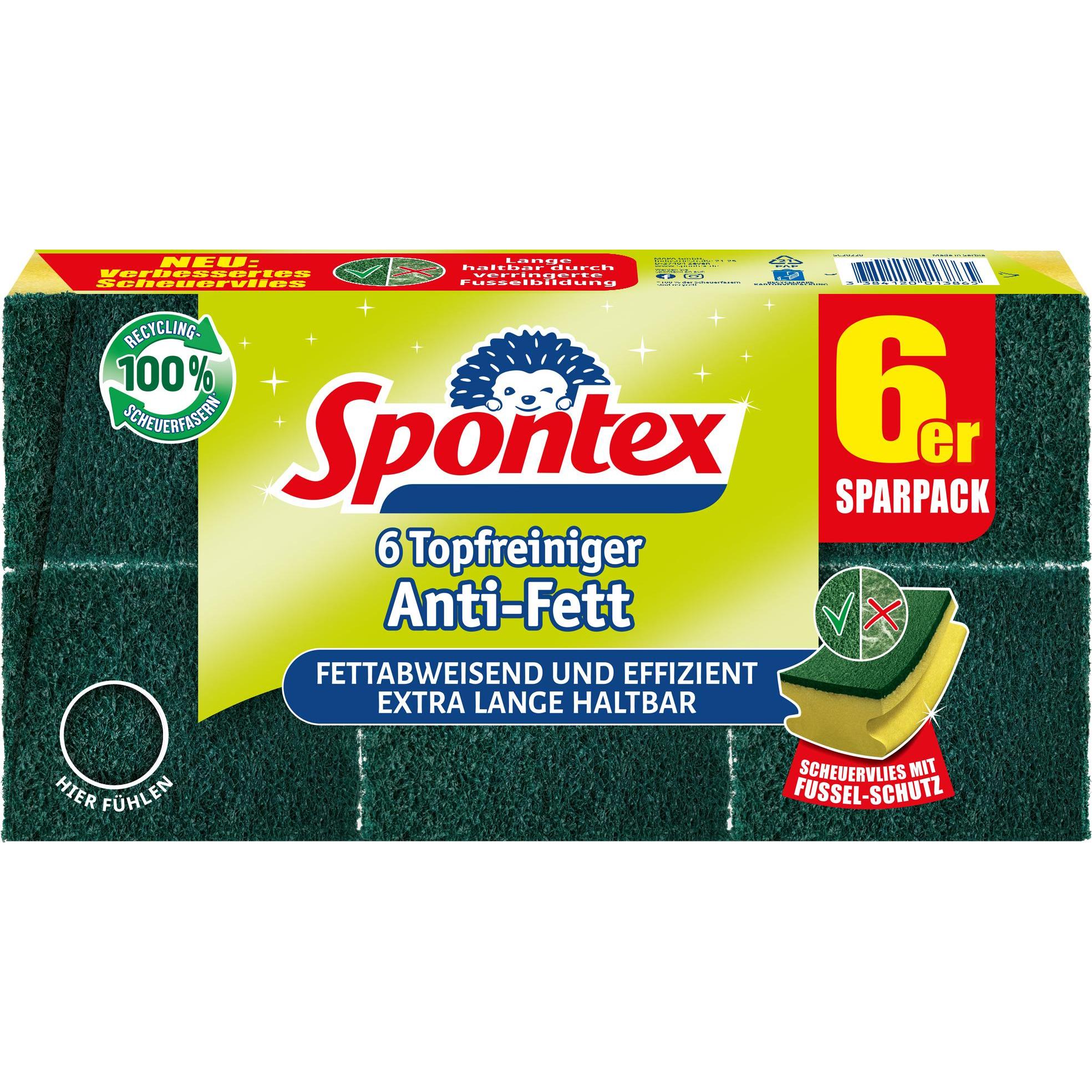Spontex Topfreiniger Anti-Fett x6 mit Recyclingfasern, Reinigungsutensil