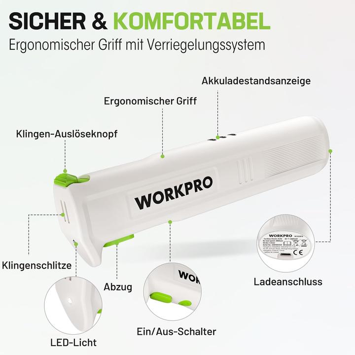 Produktbild Workpro Elektromesser Set mit Akku (20 cm)