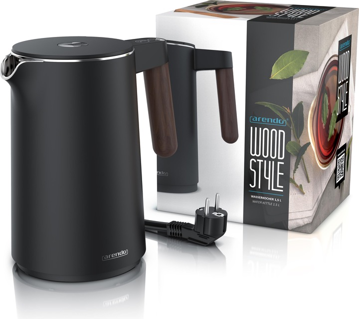 Actual product image Arendo Stainless steel kettle 1.5 L, 2200 W, temperature setting 45°C - 100°C, keep warm function, black (1.50 l)