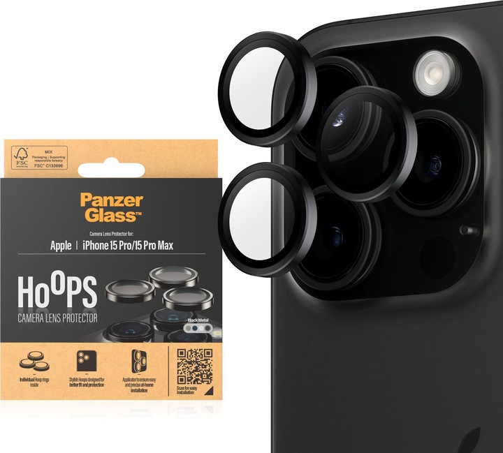 Produktbild PanzerGlass Hoops Camera Lens Protector (1 Stück, Apple iPhone 15 Pro Max, Apple iPhone 15 Pro)