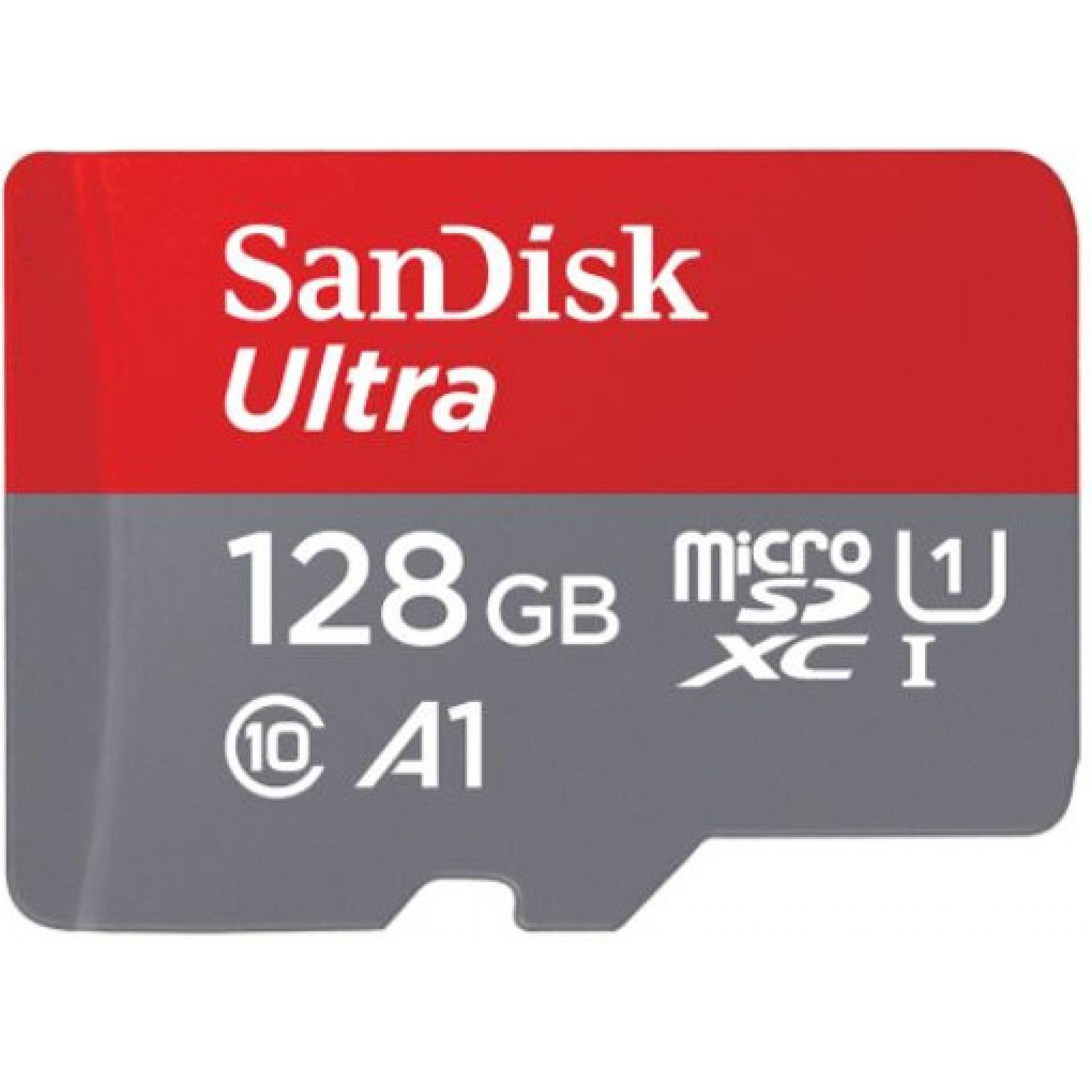 Sandisk Grigio/Rosso Ultra Mit Adapter (128 Gb, Microsdxc, U1, Uhs-I), Scheda Di Memoria,