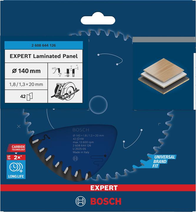 Produktbild Bosch Professional Zubehör Kreissägeblatt Expert for Laminated Panel, 140 x 20 x 1,8 mm, 42