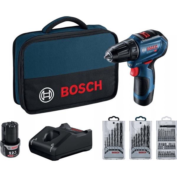 Bosch Professional, Trapano + Avvitatore a batteria, Wiertarko-wkrętarka GSR 12V-30 12 V 2 x akumulator 2 Ah (06019G9001)