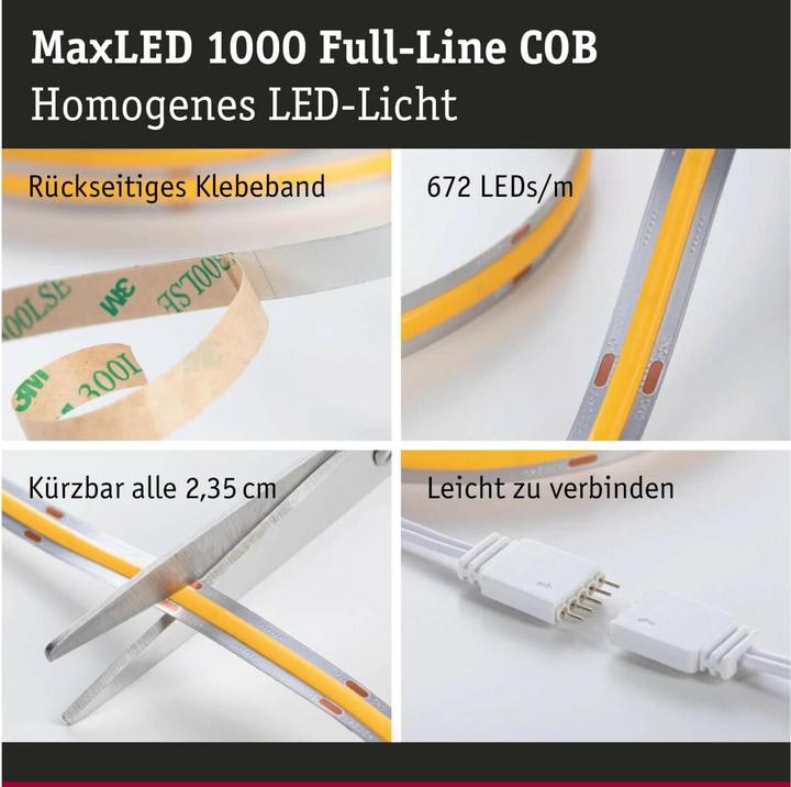 Image du produit Paulmann MaxLED 1000 Full-Line COB Stripe Set (Blanc chaud, Lumière du jour, 150 cm, Intérieur)