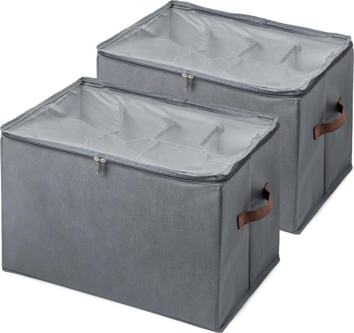 Immagine prodotto Scandinavian Collection - Shoe Storage Box – Set of 2 - Dark grey with brown handles - 43 × 32 × 30