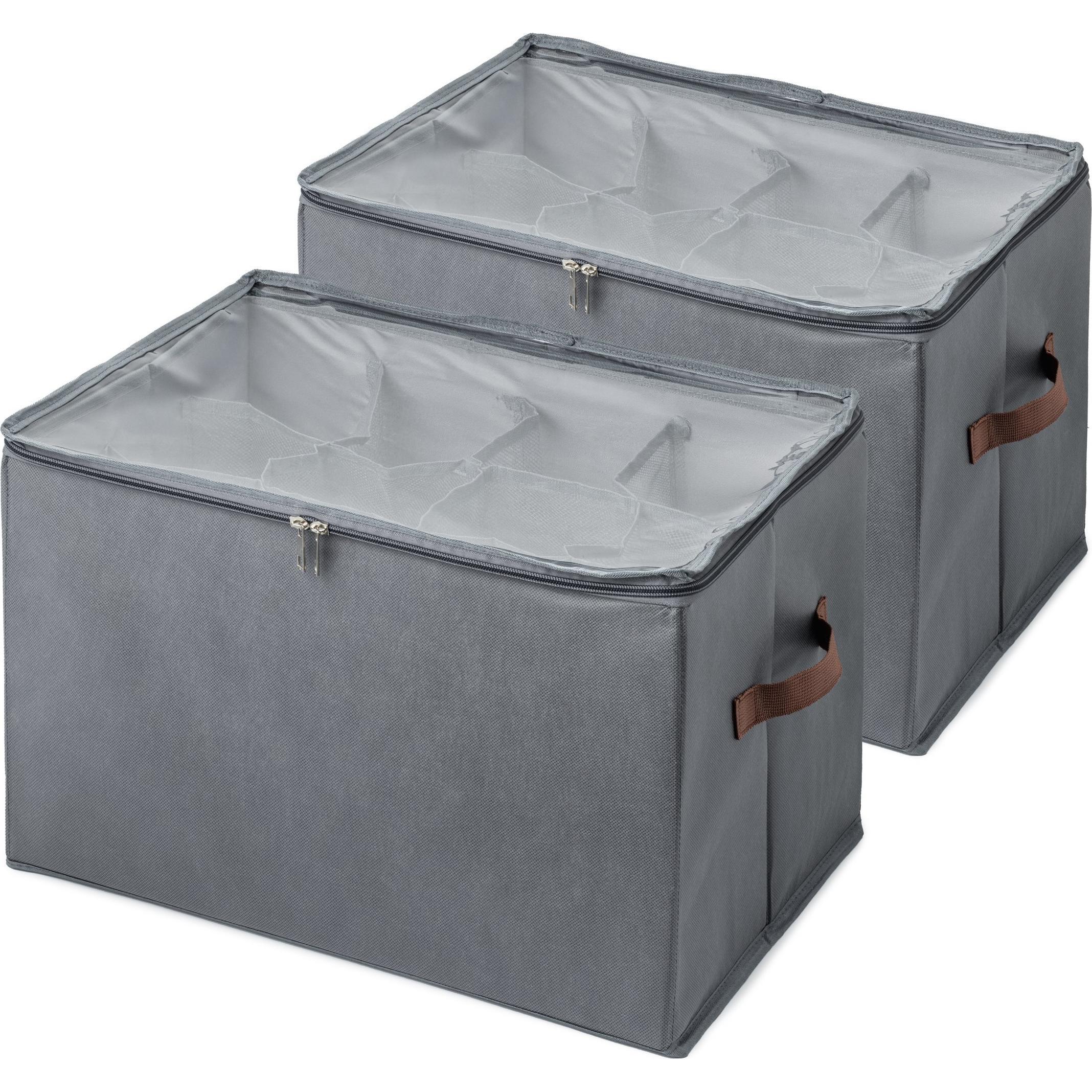 Scandinavian Collection, Scarpiera, - Shoe Storage Box – Set of 2 - Dark grey with brown handles - 43 × 32 × 30