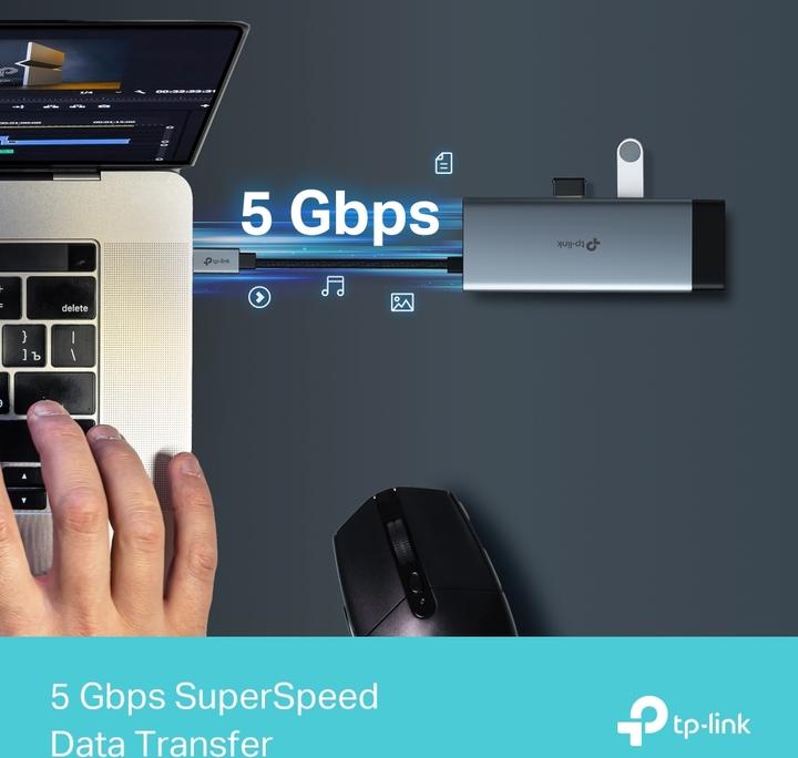 Produktbild TP-Link USB TYP-C 6-PORT HUB 1 HDMI 1 LAN 2 USB-A 1 USB-C (USB-C, 6 Ports)