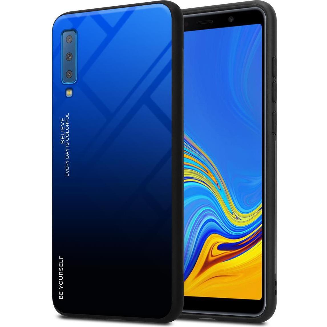 Cadorabo TPU 2 Farben Glas Cover (Samsung Galaxy A7 (2018)), Smartphone Hülle, Schwarz
