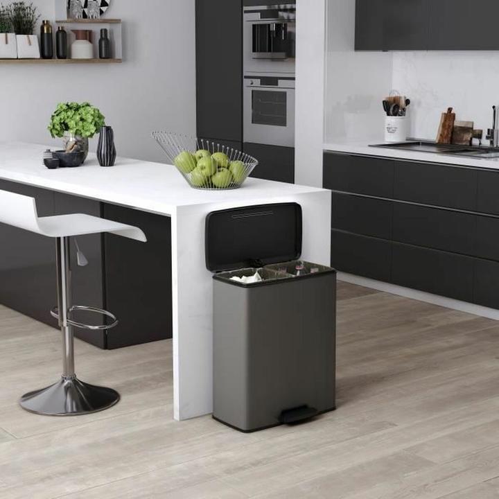Actual product image Curver Deco Bin Duo Prullenbak - 26L+26L - Afvalscheiding - Rechthoekig - lichtgrijs (52 l)