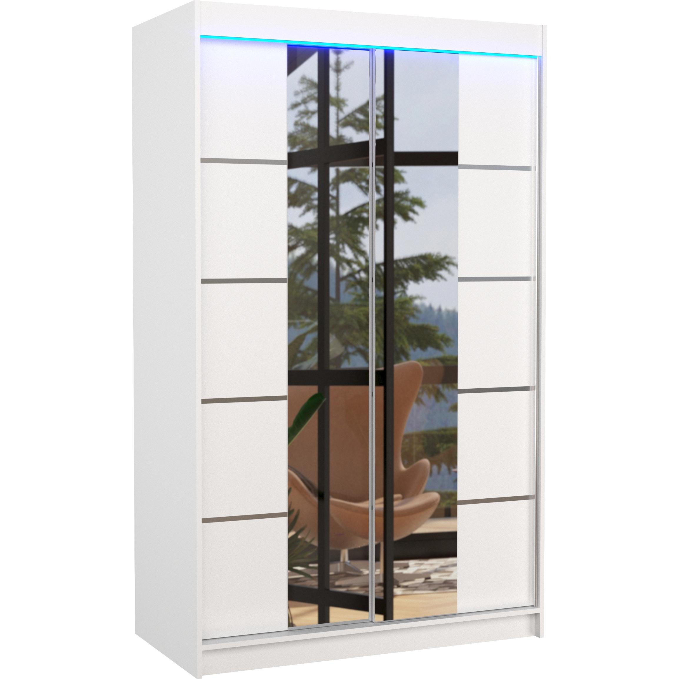 ADRK Furniture, Kleiderschrank, Verschiebbarer Kleiderschrank mit Spiegel und Beleuchtung LED GENUA 120 (120 x 58 x 200 ...