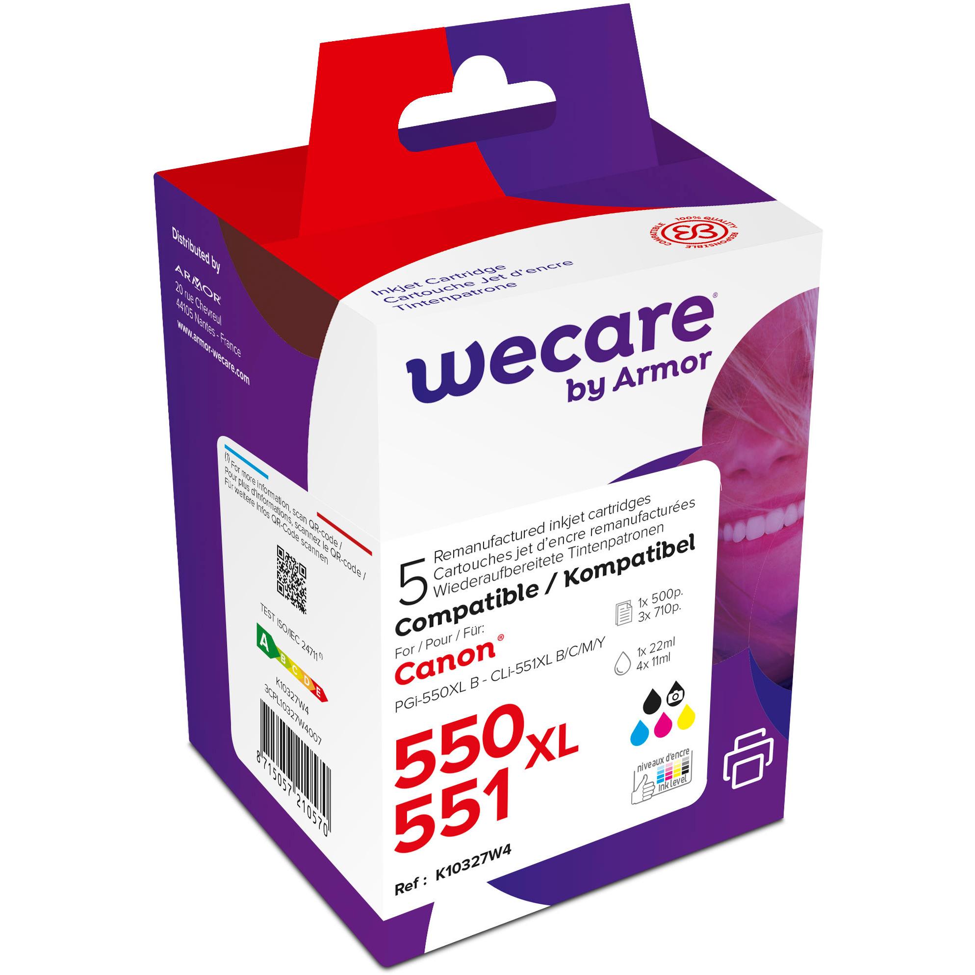 Wecare, Druckerpatrone, Multi rebuilt 550/551 BKCMY PGI550/51 zu Canon PIXMA MG5450 22(4x11ml (M, C, Y, BK)