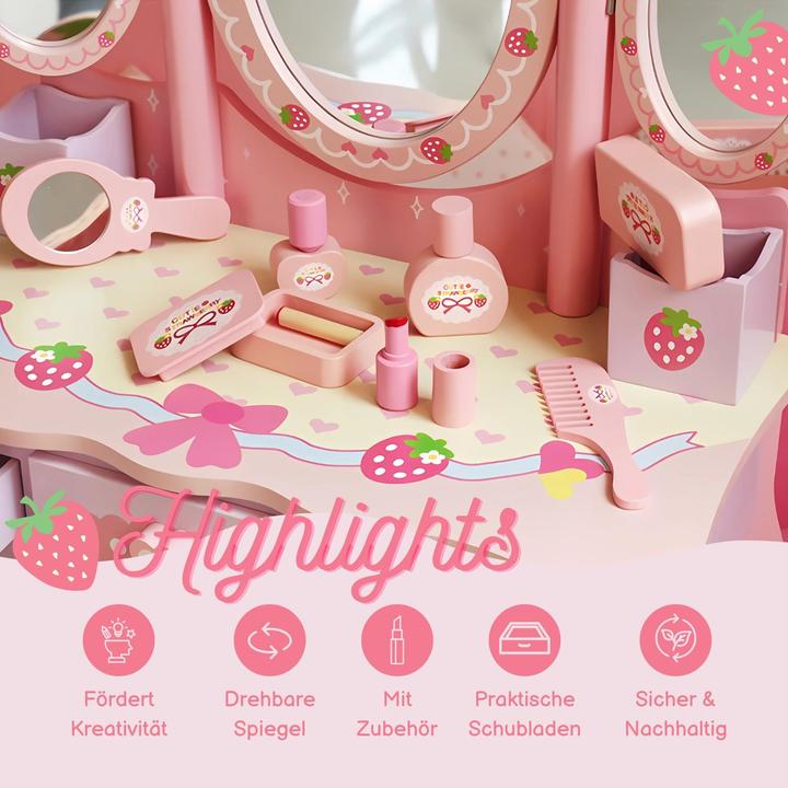 Image du produit Hermex Jeu de maquillage pour enfants Commode de maquillage Miroir de beauté Table de beauté (60 x 30 x 96,5 cm)