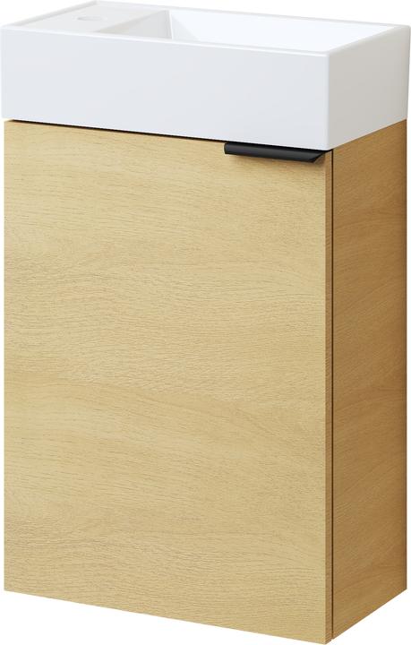 Produktbild Emke Badunterschrank mit Aufsatzwaschbecken Eiche horizontal Soft Close Tür, Einlegeböden, hängend