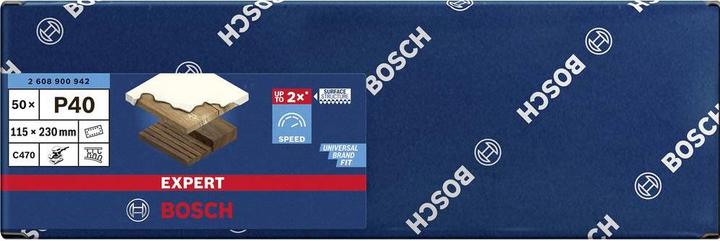 Immagine prodotto Bosch Professional Zubehör Expert C470 Carta vetrata con 14 fori per levigatrice orbitale, 115 x 230 mm, G 40, 50 pz. (40)