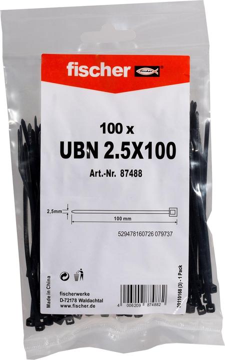 Actual product image Fischer Cable tie UBN 2.5x100 black (Plastic cable ties, 100 mm, 100 pcs.)