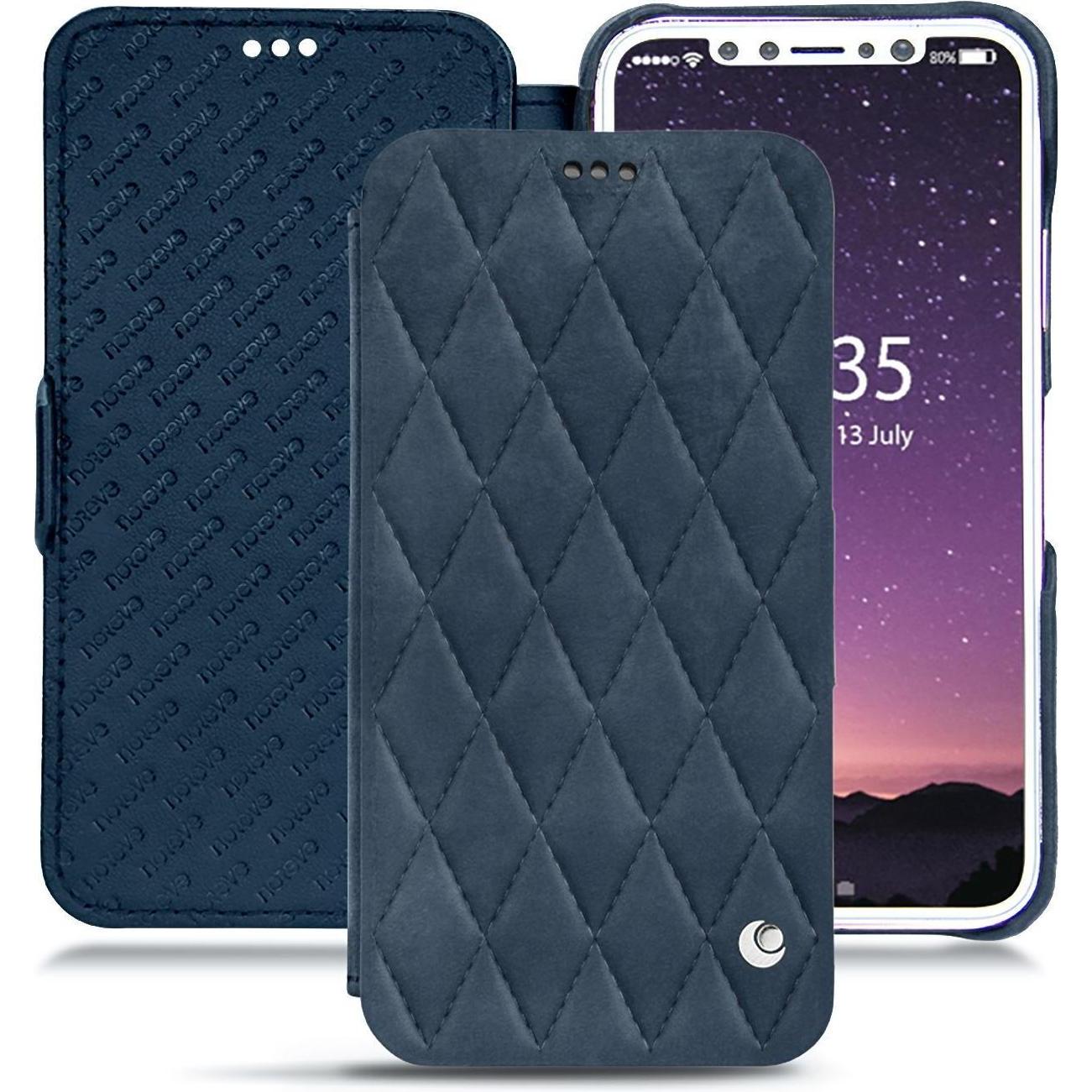 Noreve Lederschutzhülle horizontal (Apple iPhone XS), Smartphone Hülle, Blau