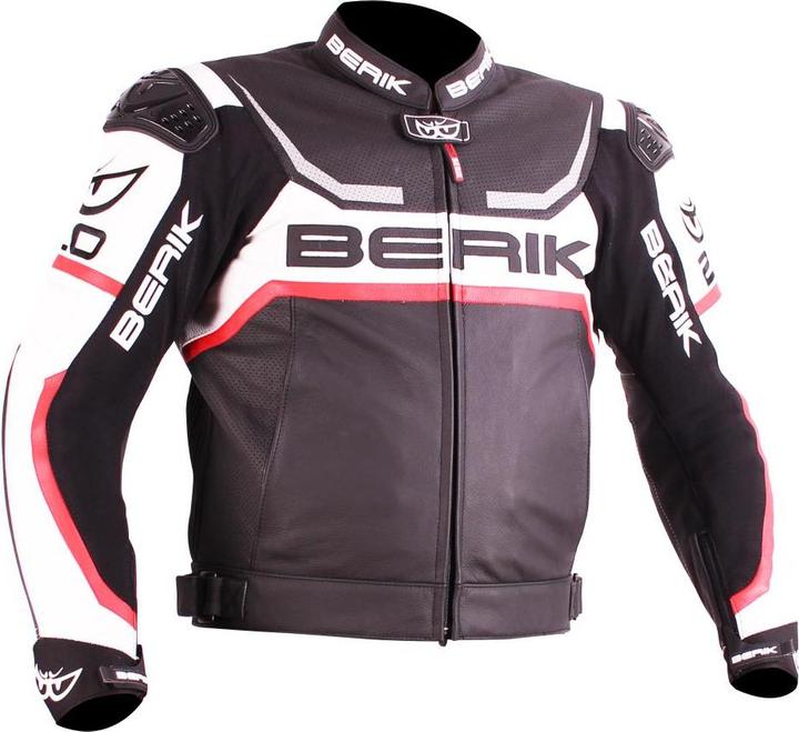 Berik LJ-10433-BK Lederjacke sw.-weiss-rot 50 (Herren, 50)