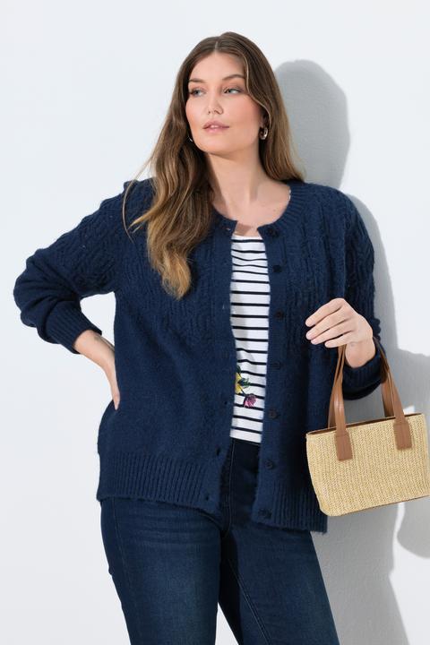 Produktbild Ulla Popken Strickjacke, Ajourmuster, Rundhals, Langarm (50, 52)