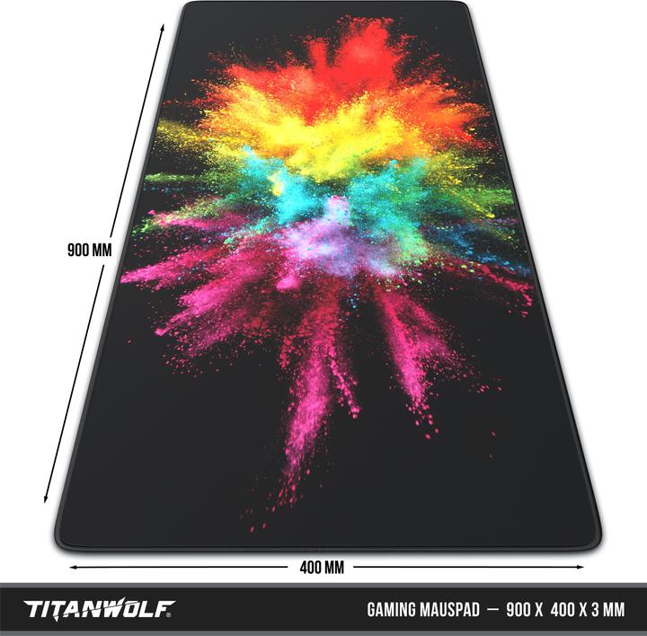 Produktbild Titanwolf Gaming Mauspad, 900 x 400mm XXL Mausmatte, verbessert Präzision & Geschwindigkeit, Color Explosion (XXL)