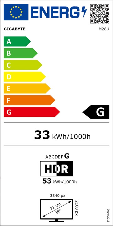 Label énergétique Gigabyte M28U (3840 x 2160 pixels, 28")