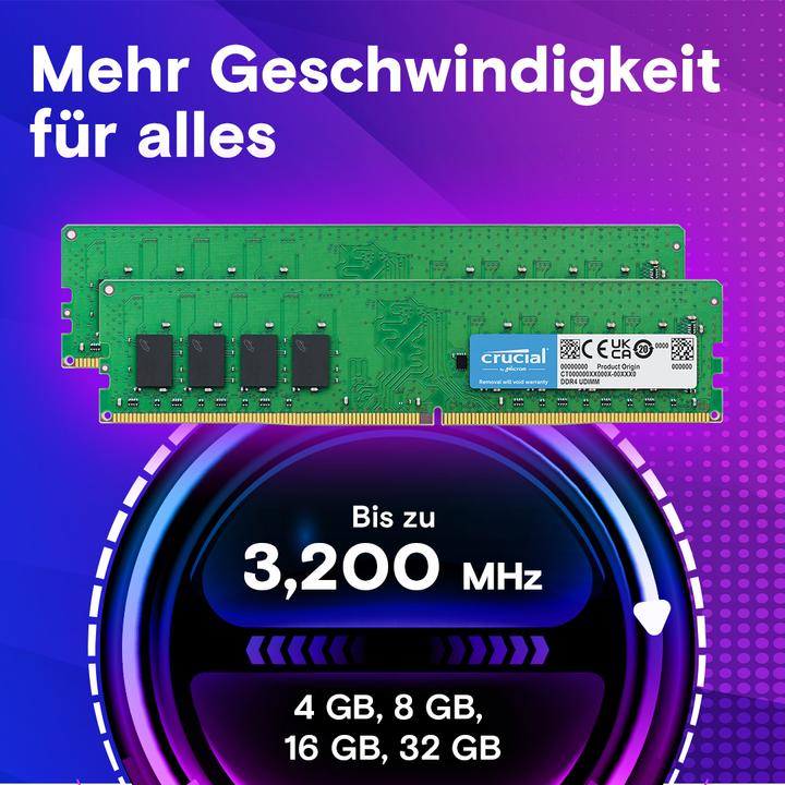 Produktbild Crucial CT32G4DFD832A (1 x 32GB, 3200 MHz, DDR4-RAM, U-DIMM)