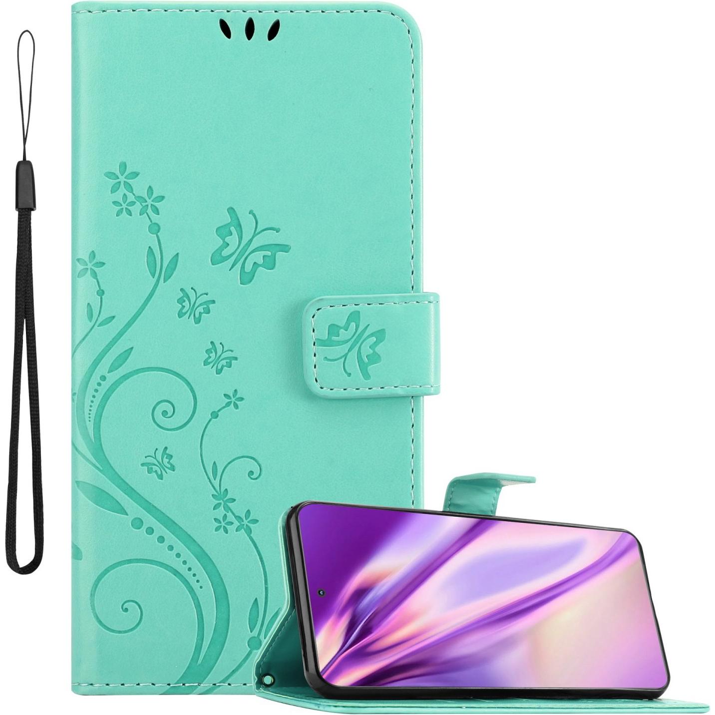 Cadorabo Flower Book Hülle für Motorola EDGE 20 (Motorola Edge 20), Smartphone Hülle, Türkis