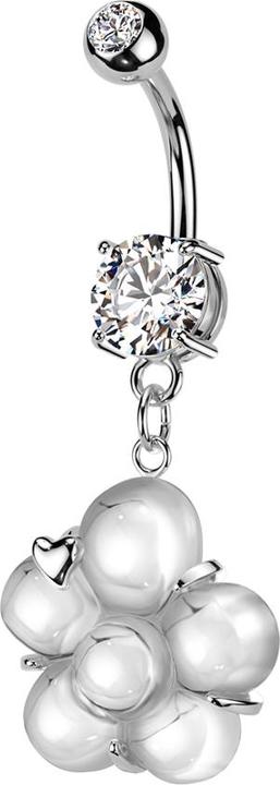 Produktbild Star Piercing Banane silber mit zwei Kugeln Kristall silber Anhänger Blume mit Herz (Messing, Chirurgenstahl 316L)