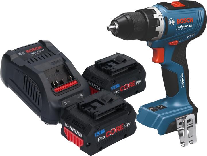 Produktbild Bosch Professional GSB 18V-65 Professional Akku Schlagbohrschrauber 18 V 65 Nm Brushless + 2x ProCORE Akku 5,5