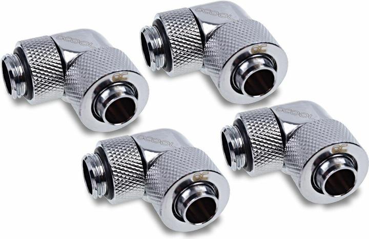 Actual product image Alphacool Icicle 13/10mm Screw-on 90?? rotatable G1/4 - 4pcs Set Chrome