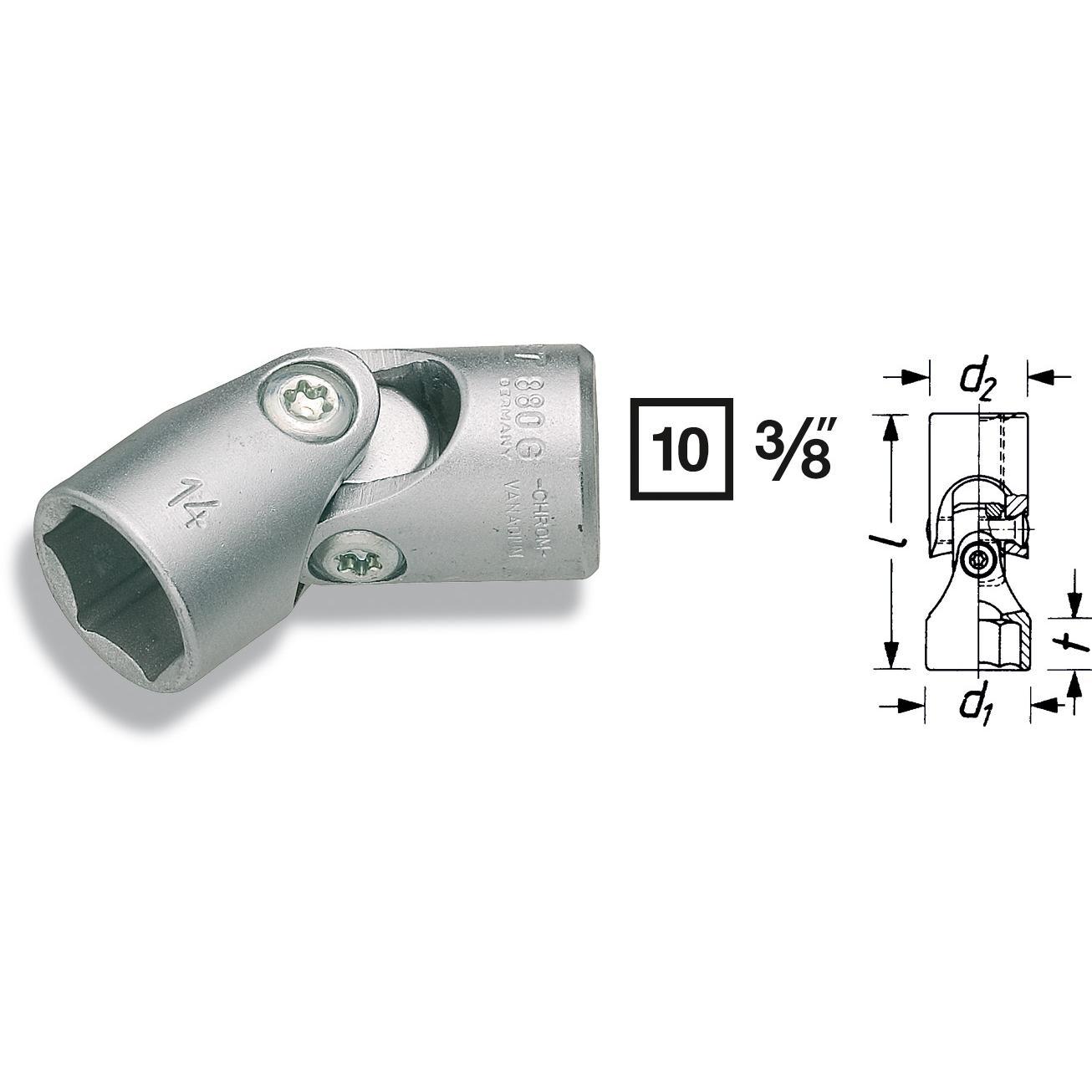 HAZET, Steckschlüssel + Stecknuss, Gelenk Steckschlüsseleinsatz ∙ Sechskant 880G-18 ∙ Vierkant10 mm (3/8 Zoll) ∙ Aussen ...