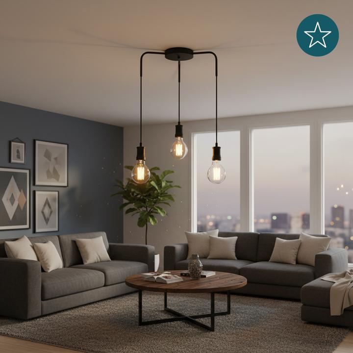 Produktbild Luxula Pendelleuchte Industrial 3 flammig, für 3 x E27, Metall, 1,5 m Textilkabel, schwarz (E27)