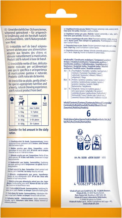 Produktbild Vitakraft NATURAL CHEWS cut ox pizzle for dogs 6pcs (58288) (Adult, 6 Stk., 95 g)