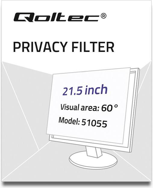 Productafbeelding Qoltec 51055 - Monitor - Frameloos display privacy filter - Zwart - Transparant (21.50", 16 : 9)