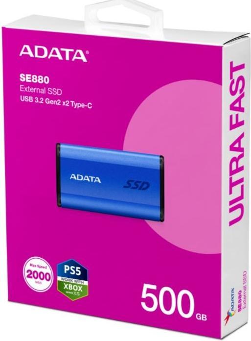 Productafbeelding Adata Dysk zewnętrzny SSD SE880 500 GB USB3.2A/C Gen2x2 Niebieski (0.50 TB)