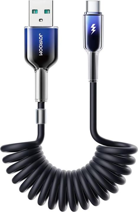 Joyroom S-A43 Crystal-Clear Series 3A Coiled Fast Charging Data Cable (USB-A to Type-C) 1.5m-Black (1.50 m, 60 W)