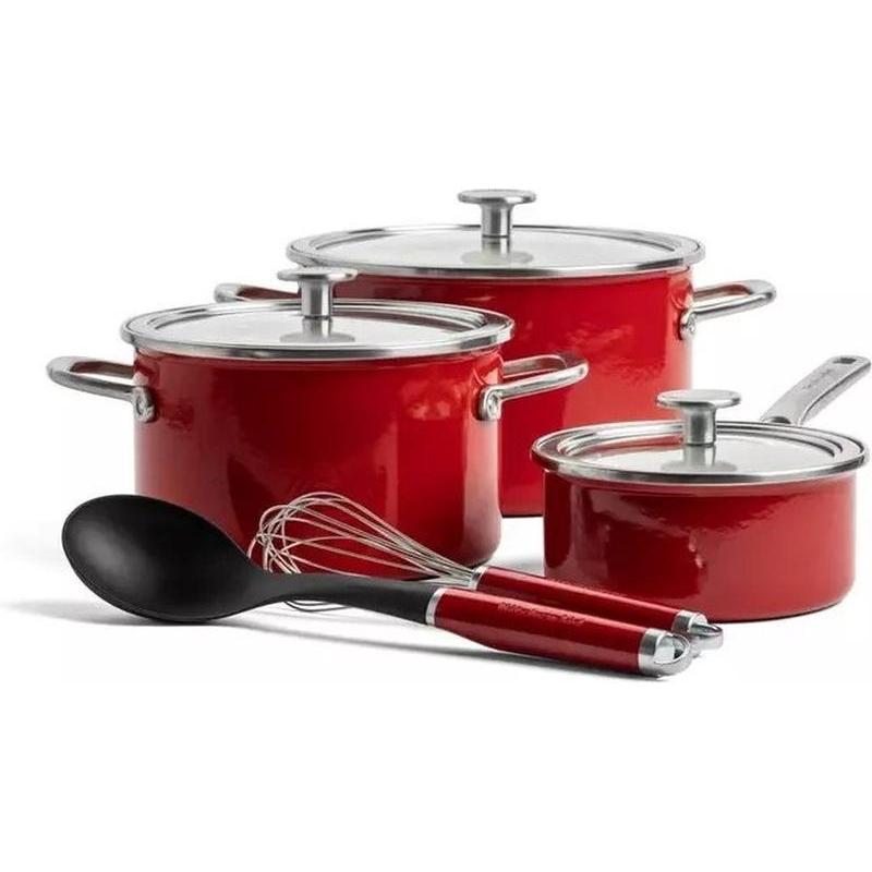 KitchenAid 3(8)pc: Cvd Cass 20+24cm+cvd Sauc16cm+Whis+Spo, Pfanne + Kochtopf, Rot