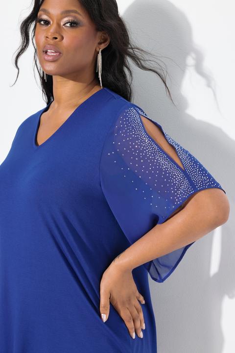 Produktbild Ulla Popken T-Shirt, Ziersteine, A-Linie, V-Ausschnitt, 3/4-Chiffonärmel (50, 52)