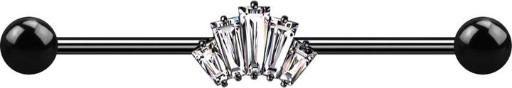 Produktbild Star Piercing Barbell schwarz mit zwei Kugeln fünf Baguette Kristalle silber (Messing, Chirurgenstahl 316L)