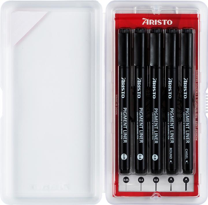 Actual product image Aristo Pigment Liner Graphic 5-pieces Set, 0.05/0.4/0.8/round/chisel, black (Black, 5 x)