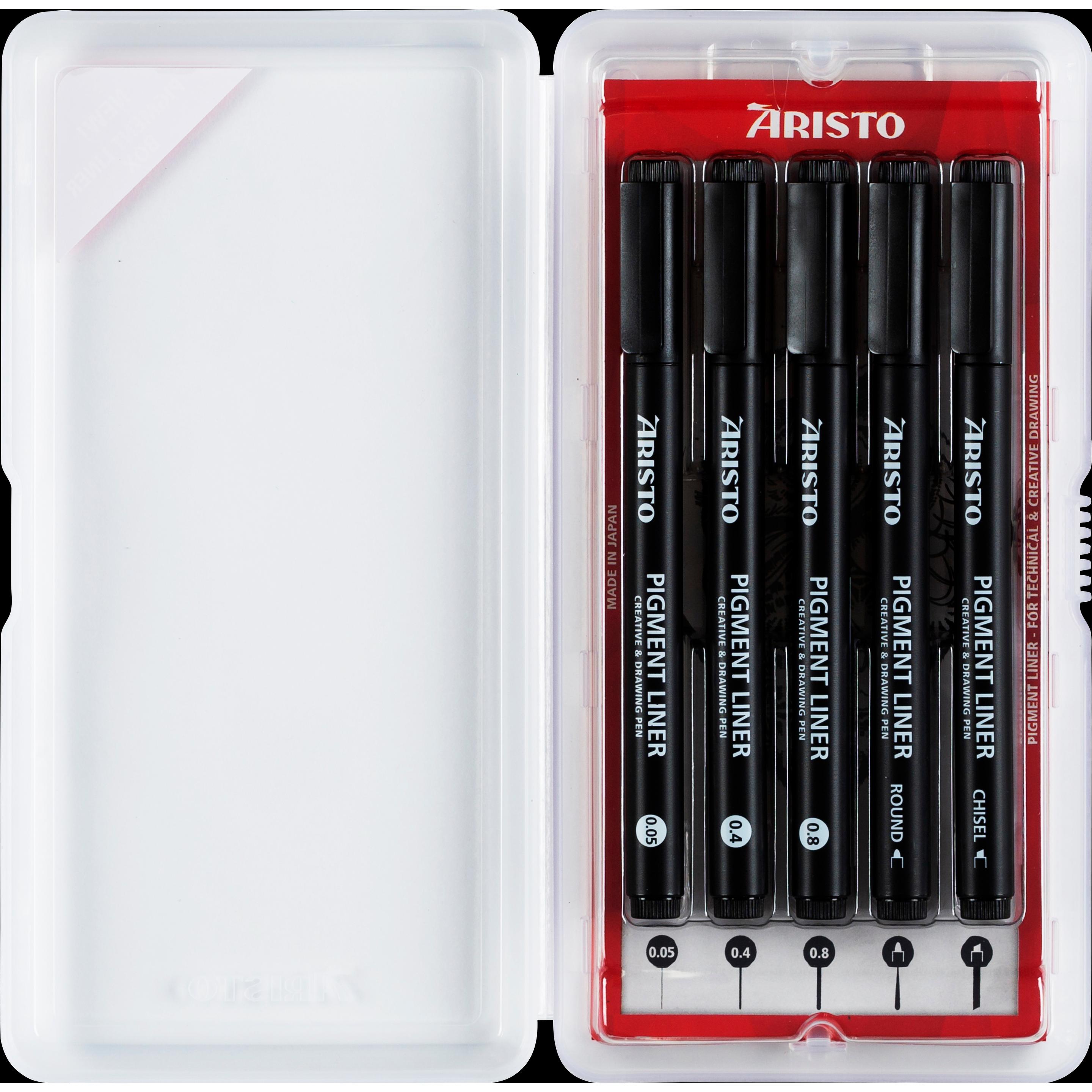 Aristo, Malstifte, Pigmentliner Creative 5er-Set, 0.05/0.4/0.8/Rund/Keil, schwarz (Schwarz, 5 x)