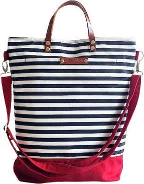 Immagine prodotto Only-Bags.Store Borsa tote, borsa di tela, tela di cotone a righe bianche e nere e tela rossa, borsa da uomo