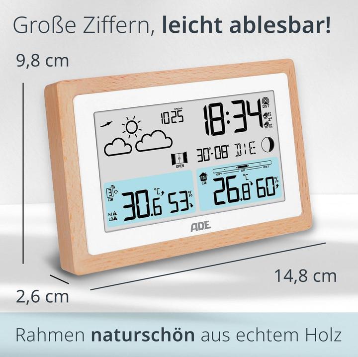 Image du produit ADE Wetterstation mit Funk-Aussensensor Holz-Weiss